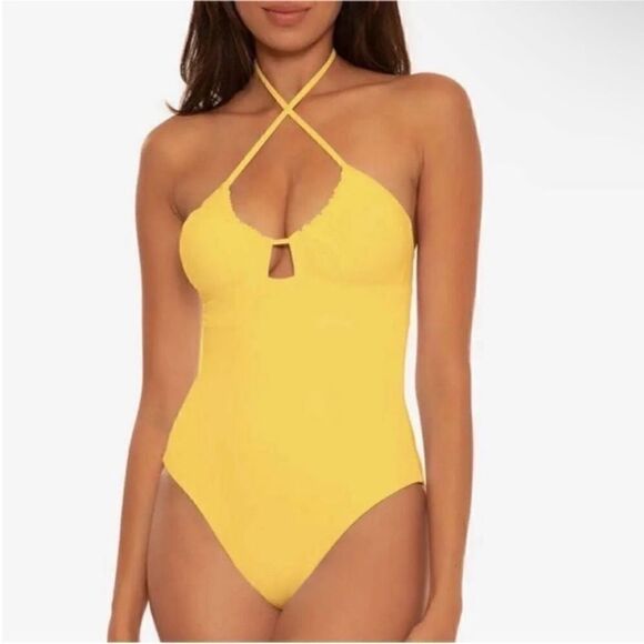 BECCA NWT Color Code Candice Multi Way One-Piece in Yellow Size Medium - Picture 1 of 5